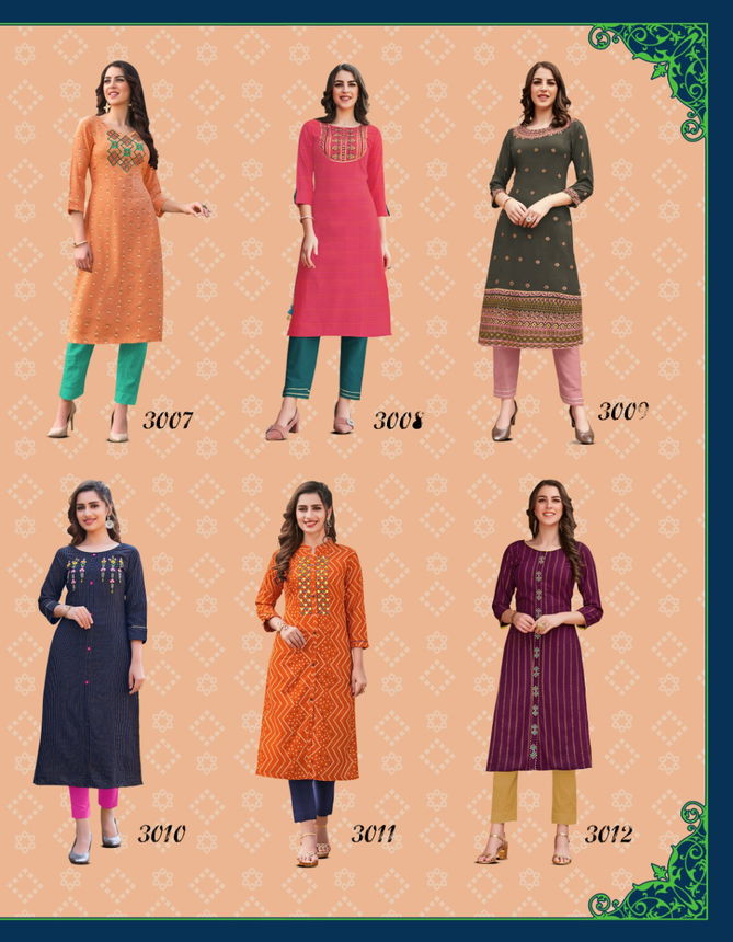 Victoria 3 Latest Fancy Designer Ethnic Wear Heavy Rayon Foil Print Designer Kurtis Collection
